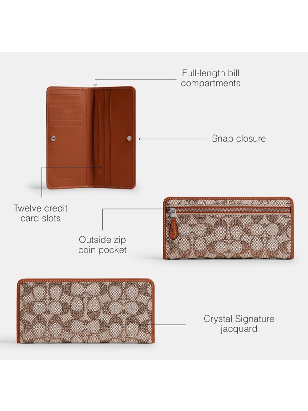 New Coach Signature Canvas Crystal Signature Jacquard Essential Slim Wallet - Picture 3 of 6